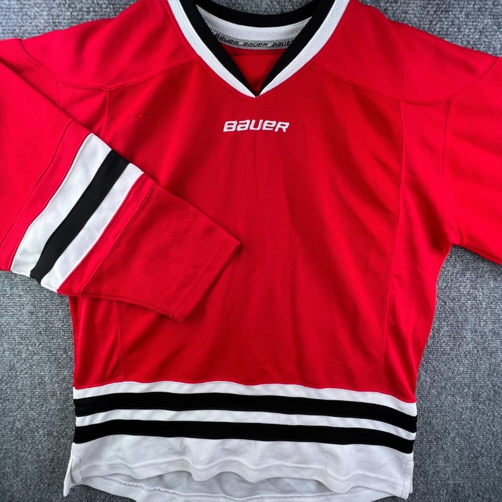 Bauer Team Youth Red White 3/4 Sleeve Pullover Hockey Jersey - Size XL Kids
